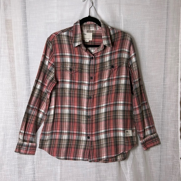 Tilley top,women Lg, plaid brushed flannel shirts. 100 % cotton, pink ,rodeo - Picture 1 of 12